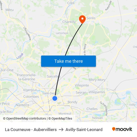 La Courneuve - Aubervilliers to Avilly-Saint-Leonard map