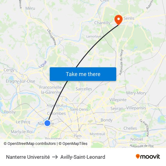 Nanterre Université to Avilly-Saint-Leonard map