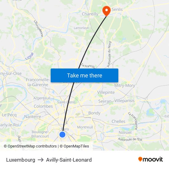Luxembourg to Avilly-Saint-Leonard map