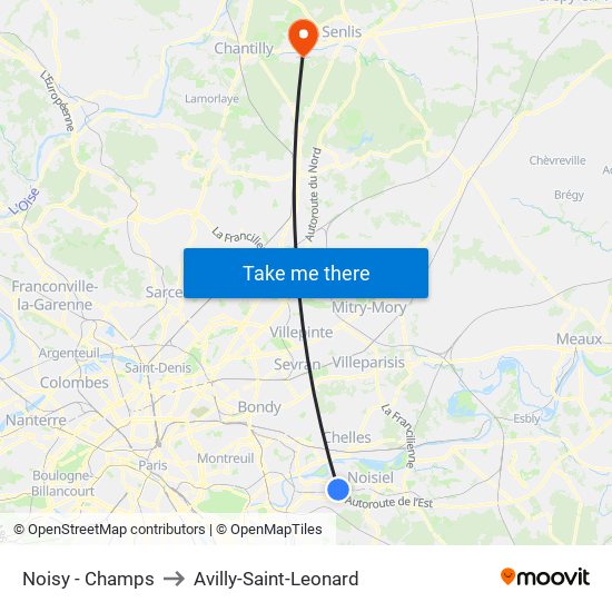Noisy - Champs to Avilly-Saint-Leonard map