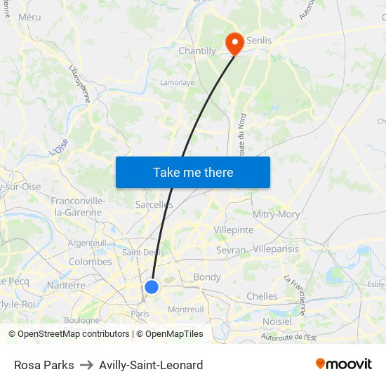 Rosa Parks to Avilly-Saint-Leonard map