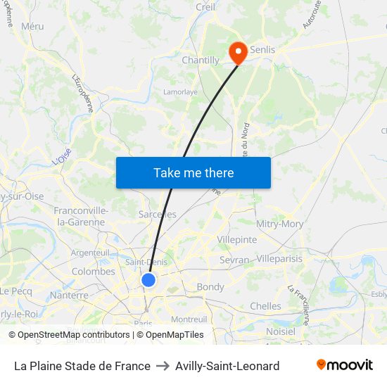 La Plaine Stade de France to Avilly-Saint-Leonard map