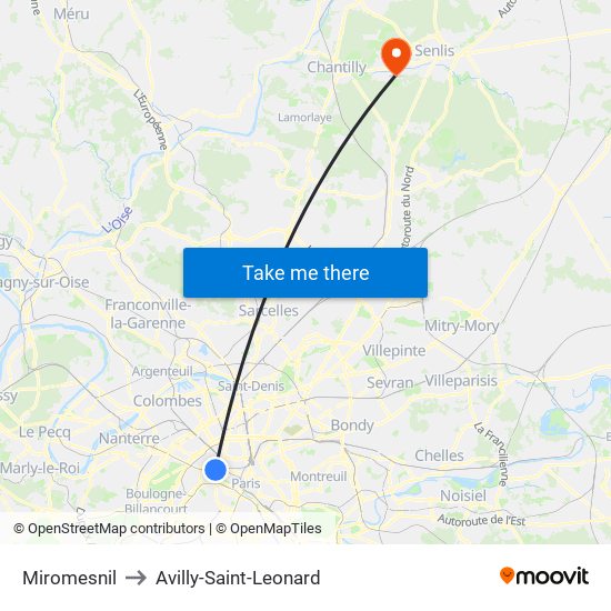 Miromesnil to Avilly-Saint-Leonard map