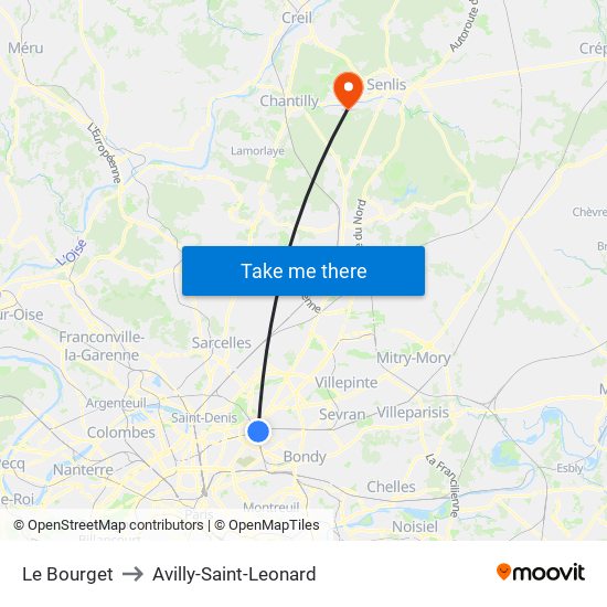 Le Bourget to Avilly-Saint-Leonard map