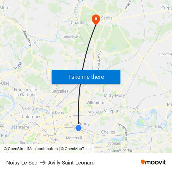 Noisy-Le-Sec to Avilly-Saint-Leonard map