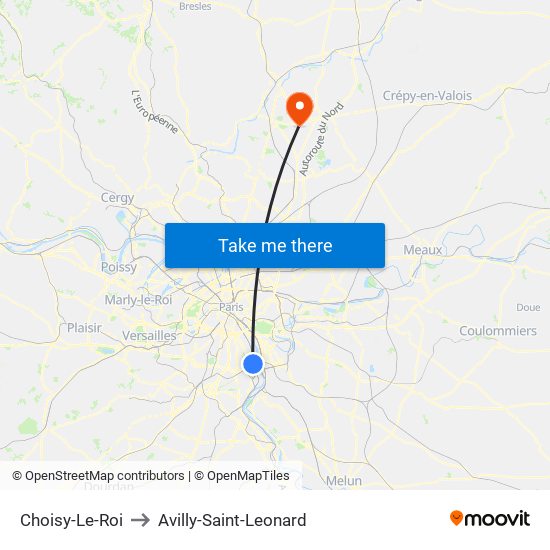 Choisy-Le-Roi to Avilly-Saint-Leonard map