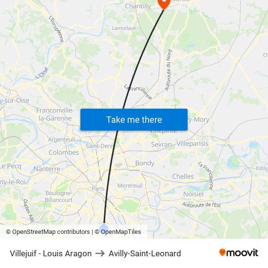 Villejuif - Louis Aragon to Avilly-Saint-Leonard map
