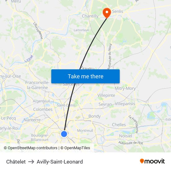Châtelet to Avilly-Saint-Leonard map