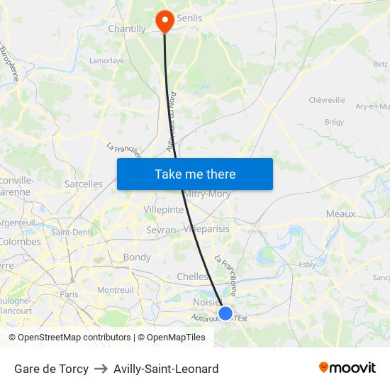 Gare de Torcy to Avilly-Saint-Leonard map