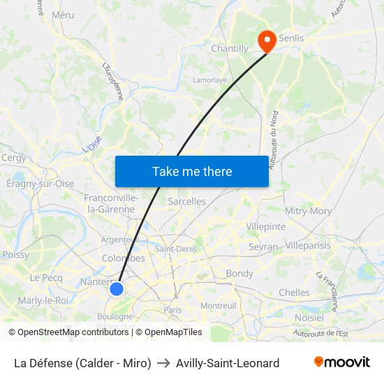 La Défense (Calder - Miro) to Avilly-Saint-Leonard map