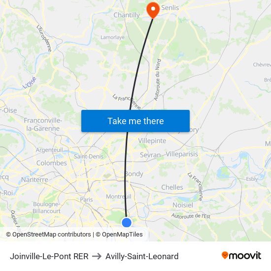 Joinville-Le-Pont RER to Avilly-Saint-Leonard map