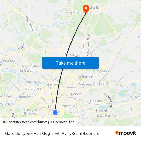 Gare de Lyon - Van Gogh to Avilly-Saint-Leonard map