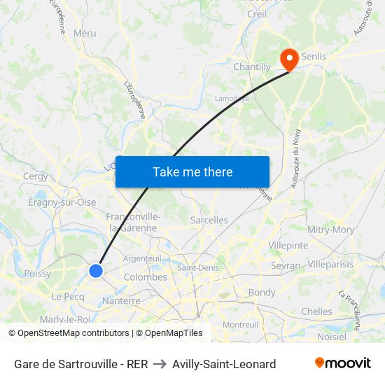 Gare de Sartrouville - RER to Avilly-Saint-Leonard map