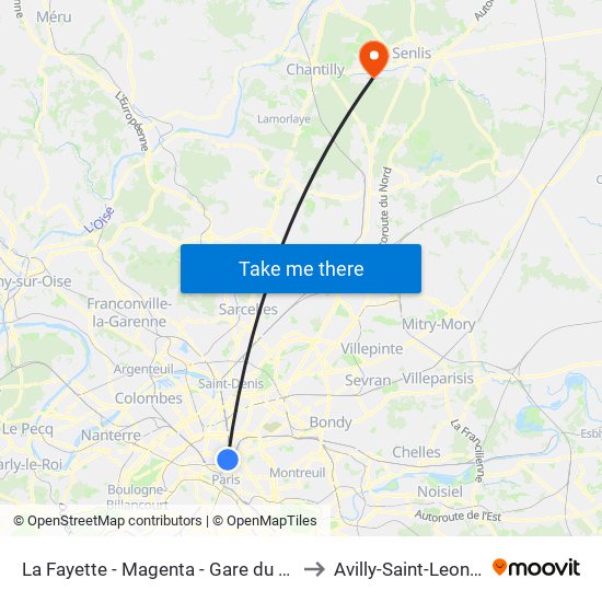 La Fayette - Magenta - Gare du Nord to Avilly-Saint-Leonard map