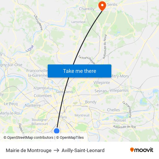 Mairie de Montrouge to Avilly-Saint-Leonard map