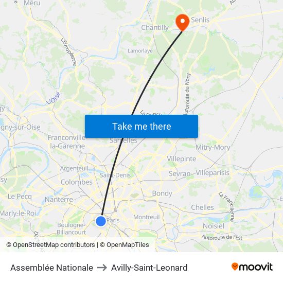 Assemblée Nationale to Avilly-Saint-Leonard map