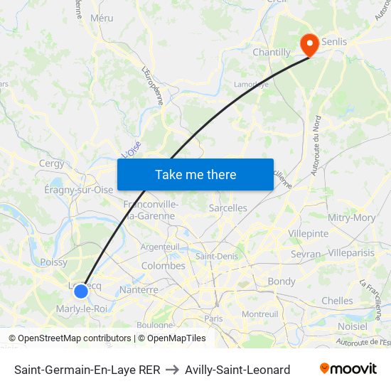 Saint-Germain-En-Laye RER to Avilly-Saint-Leonard map