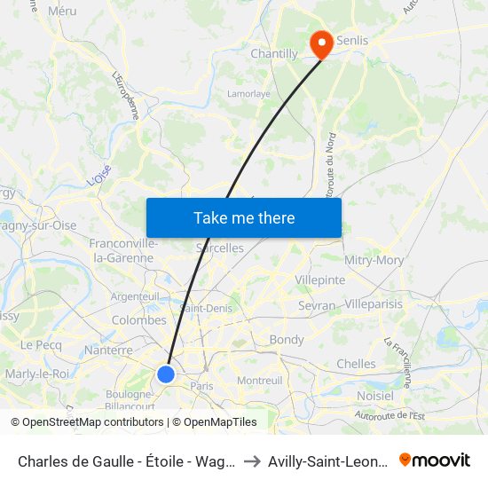 Charles de Gaulle - Étoile - Wagram to Avilly-Saint-Leonard map