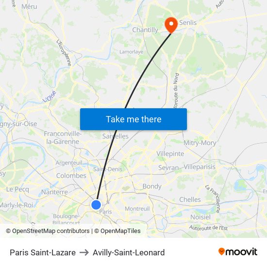 Paris Saint-Lazare to Avilly-Saint-Leonard map