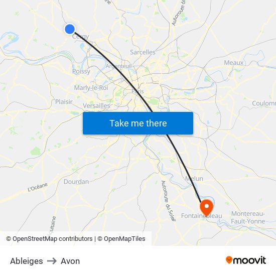 Ableiges to Avon map