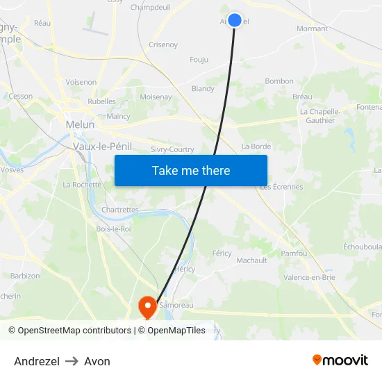 Andrezel to Avon map