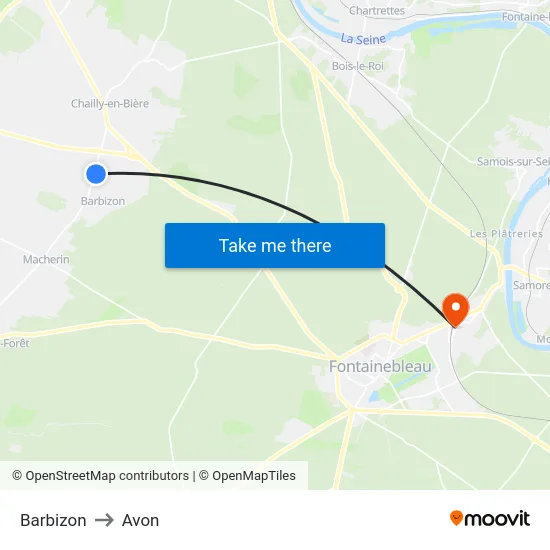 Barbizon to Avon map