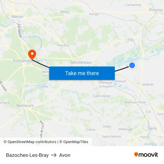 Bazoches-Les-Bray to Avon map