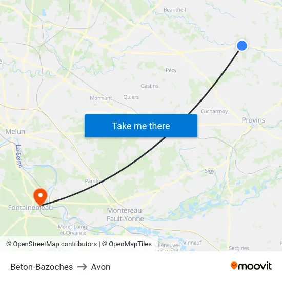 Beton-Bazoches to Avon map