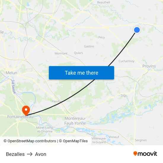 Bezalles to Avon map