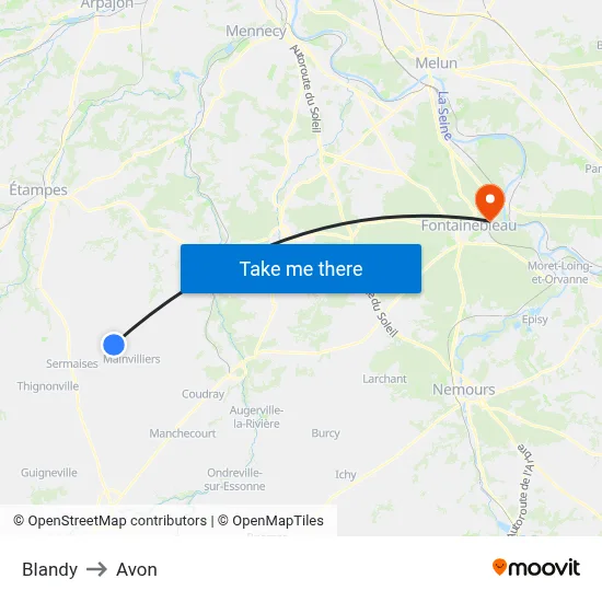Blandy to Avon map