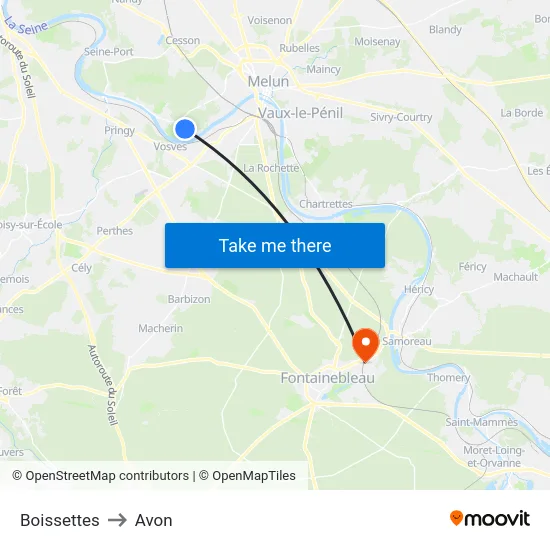 Boissettes to Avon map