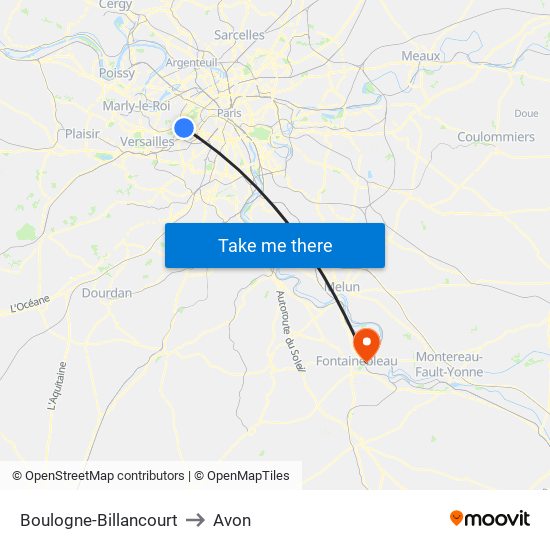 Boulogne-Billancourt to Avon map