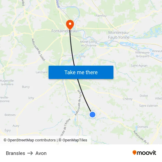 Bransles to Avon map