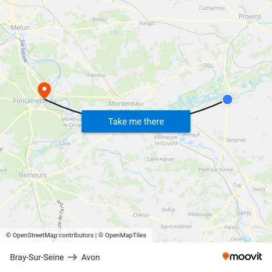 Bray-Sur-Seine to Avon map