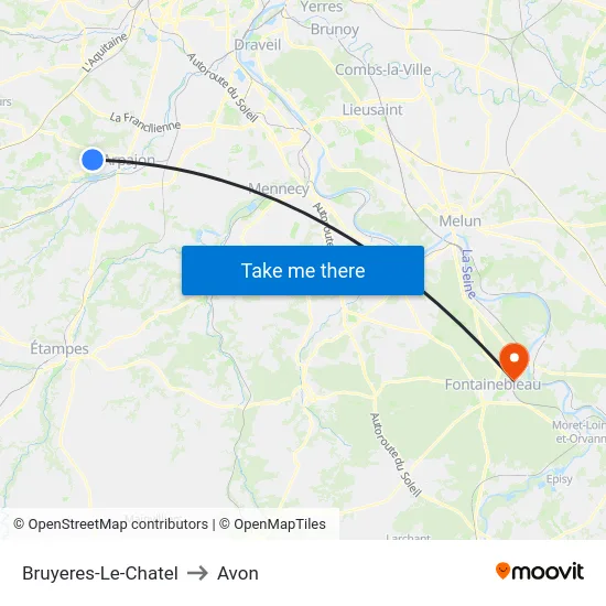 Bruyeres-Le-Chatel to Avon map