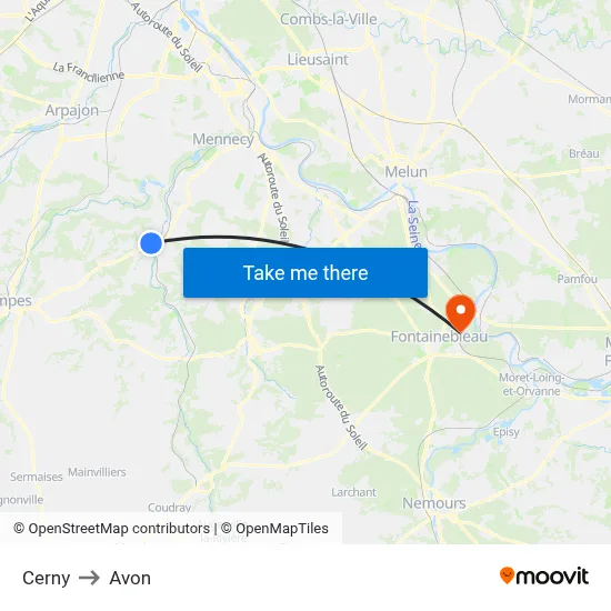 Cerny to Avon map