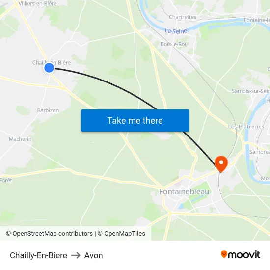 Chailly-En-Biere to Avon map