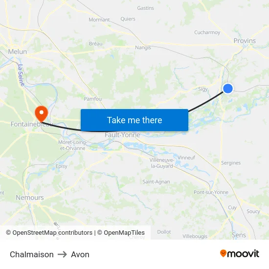 Chalmaison to Avon map