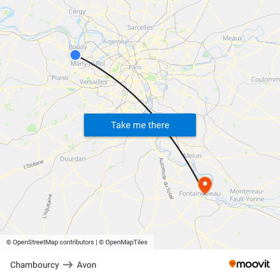 Chambourcy to Avon map