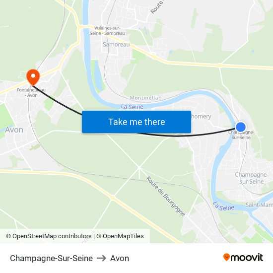 Champagne-Sur-Seine to Avon map