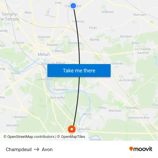 Champdeuil to Avon map