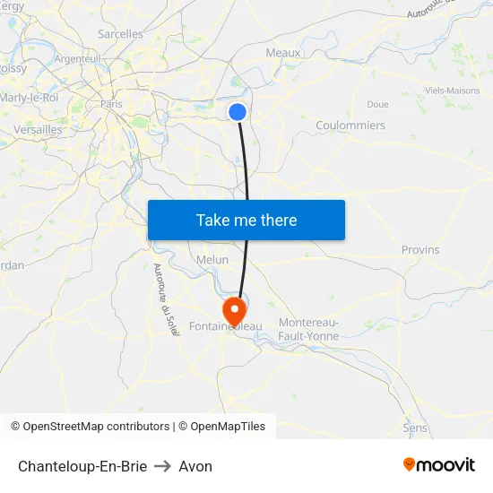 Chanteloup-En-Brie to Avon map