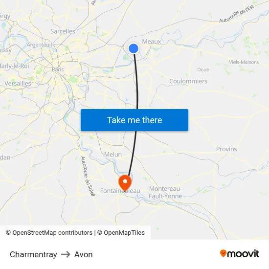 Charmentray to Avon map