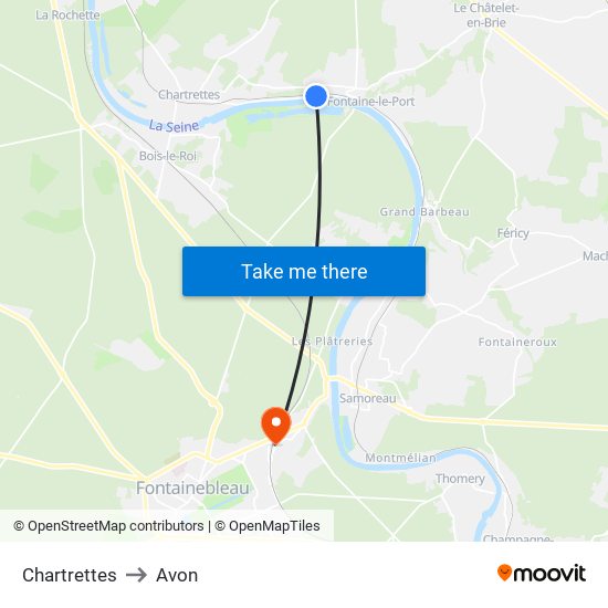 Chartrettes to Avon map