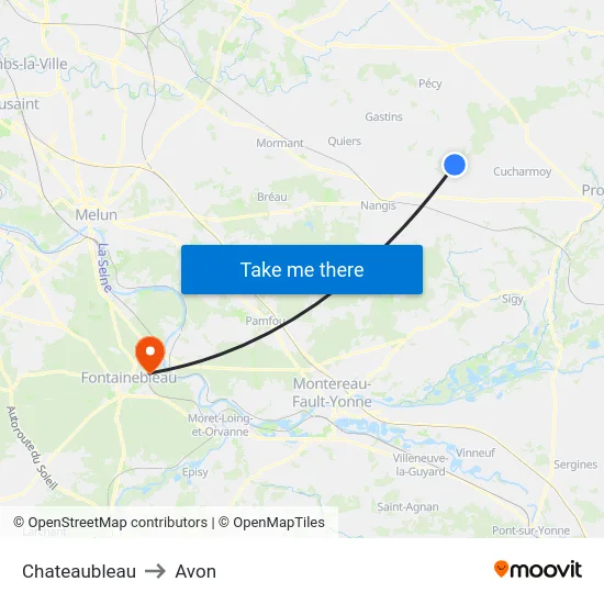 Chateaubleau to Avon map