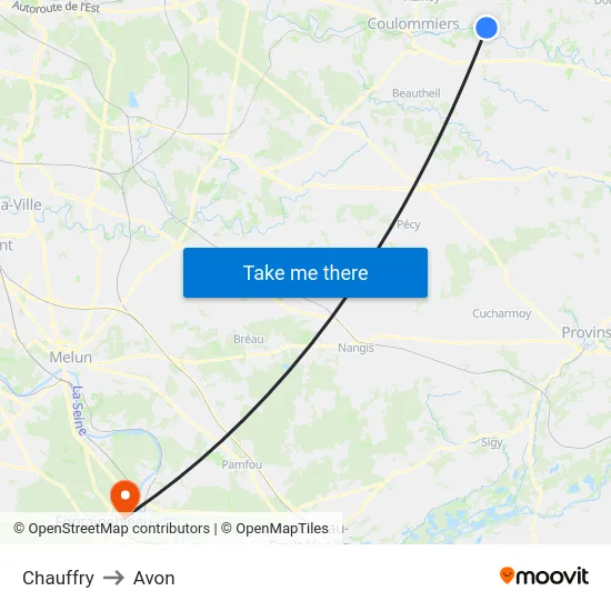 Chauffry to Avon map