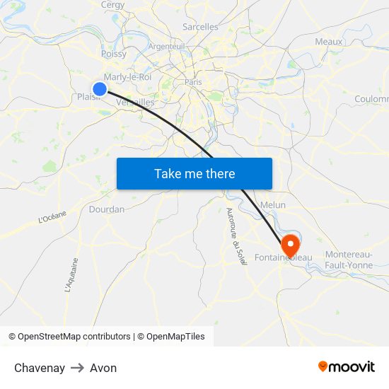 Chavenay to Avon map