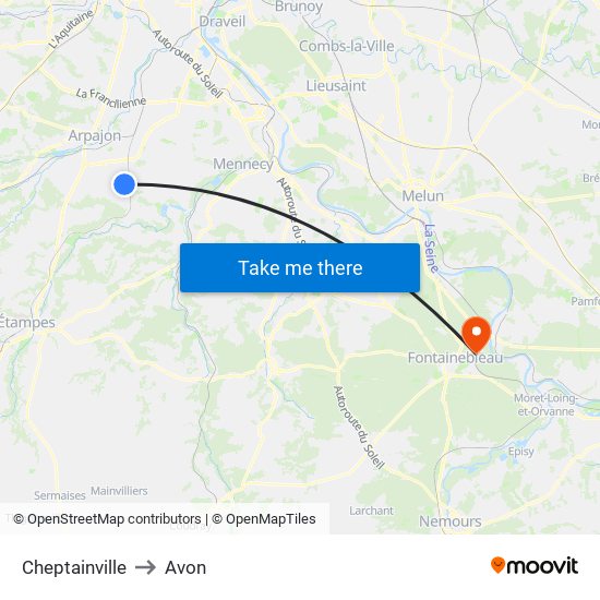 Cheptainville to Avon map