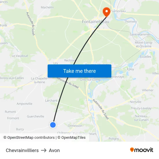 Chevrainvilliers to Avon map
