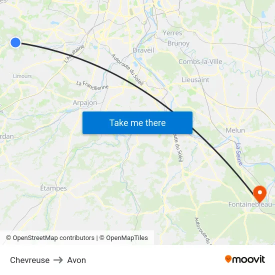 Chevreuse to Avon map
